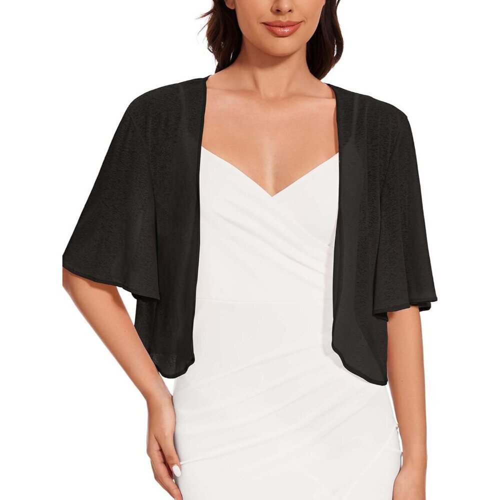 Women Bolero Shrug Cardigan Open Front Sheer Short Sleeve Kimonos Large